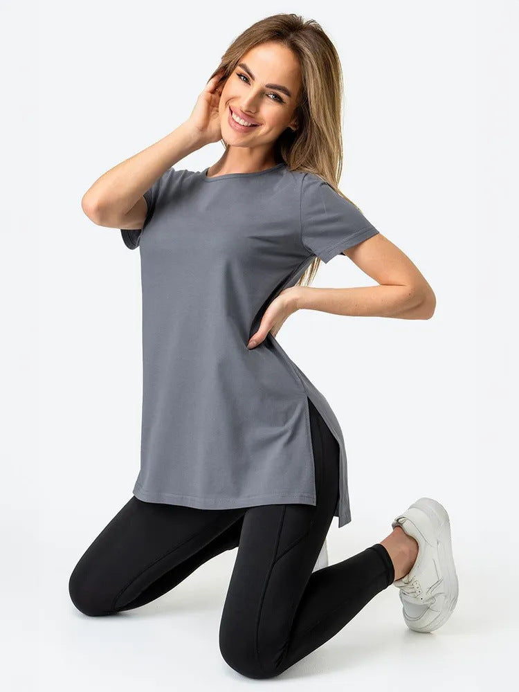 Slit Loose Round Neck Short Sleeve Sweater