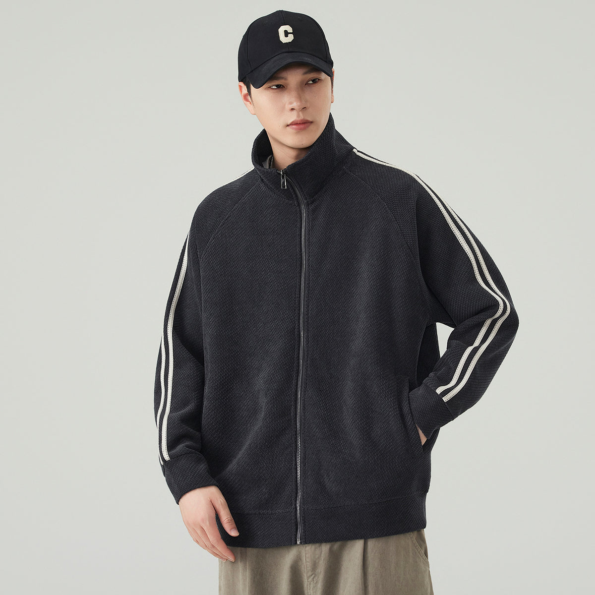 Stand Collar Solid Color Jacket