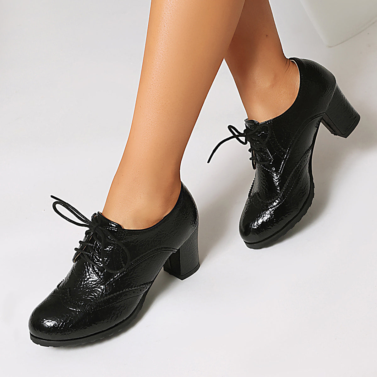 Women's High-Heel Lace-Up Block Shoes