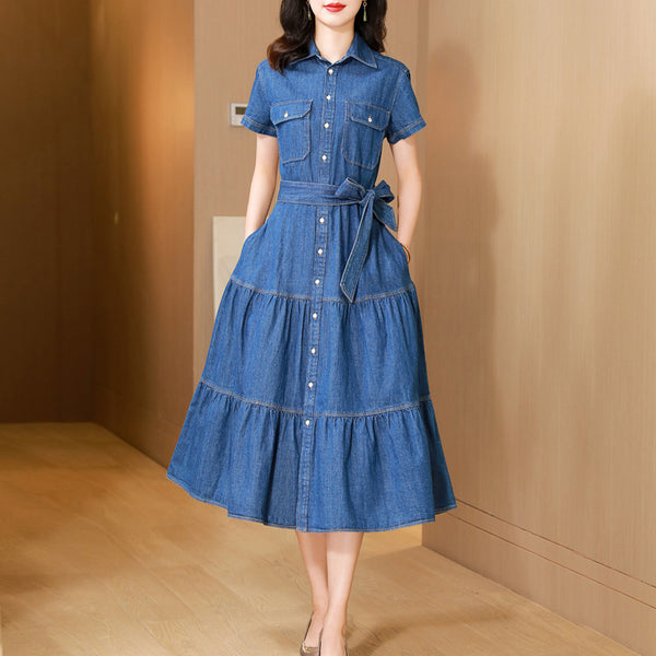 Cotton Long Skirt Denim Dress