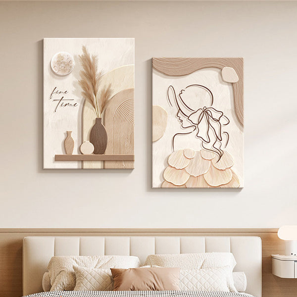 Peinture décorative murale à personnage abstrait au trait, style crème