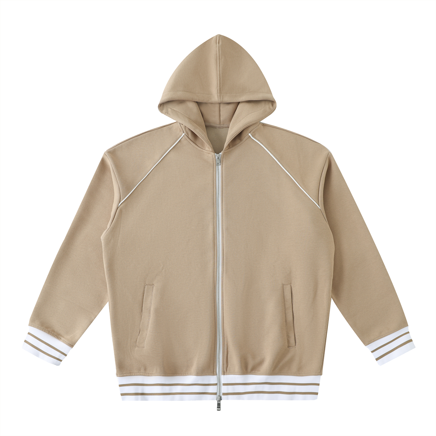 Striped Trim Zip-Up Hoodie 380GSM