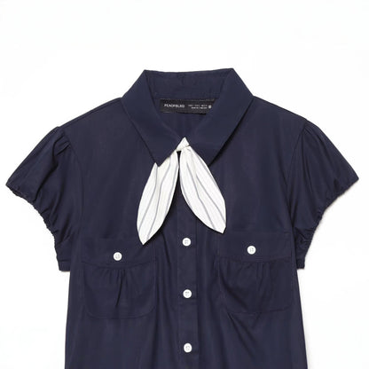 Bow tie tied bubble sleeve shirt for women