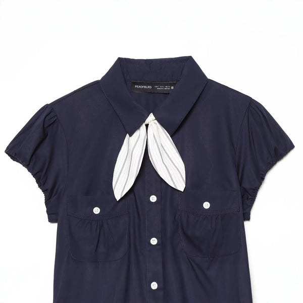 Bow tie tied bubble sleeve shirt for women