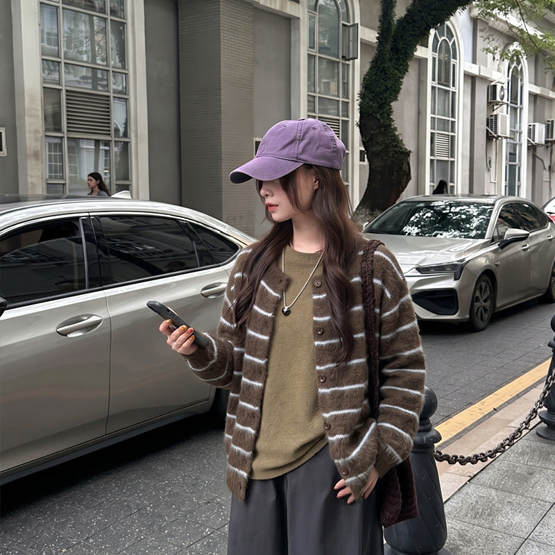 Striped cardigan women's sweater