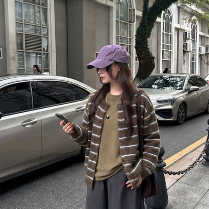 Striped cardigan women's sweater