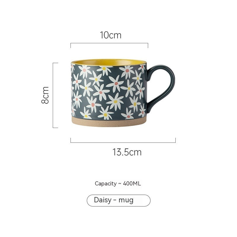 Japanese Flower Large Capacity Stoneware Cup