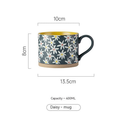 Japanese Flower Large Capacity Stoneware Cup