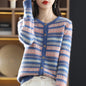 Women's Knitted Cardigan Mixed Color Stripe Contrast Color Jacquard Soft Glutinous Sweater Coat