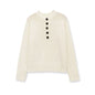 Long sleeved round neck single breasted threaded knit sweater