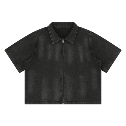 Unisex Vintage Washed Full-Zip Denim Shirt 285GSM