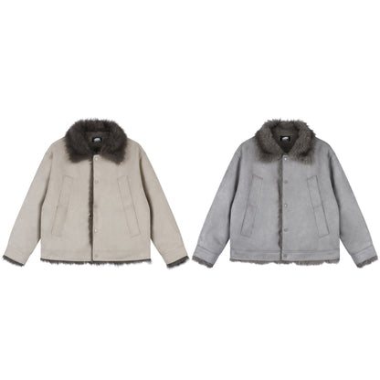 Women's Fleece-Lined Suede Lapel Collar Jacket