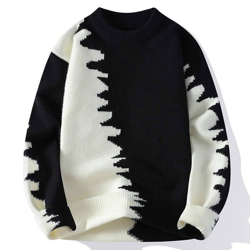 Men's Color Block Long Sleeve Round Neck Knit Sweater