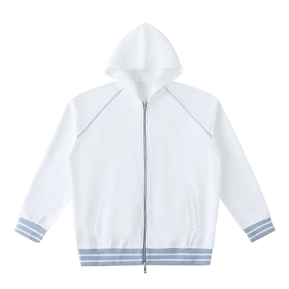 Striped Trim Zip-Up Hoodie 380GSM