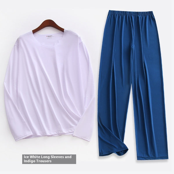 Ensemble Pyjama Homme Printemps-Été Ultra-fin à Manches Longues et Pantalon Capri