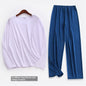 Spring Summer Ultra-thin Men's Long-sleeved Cropped Trousers Pajamas Suit