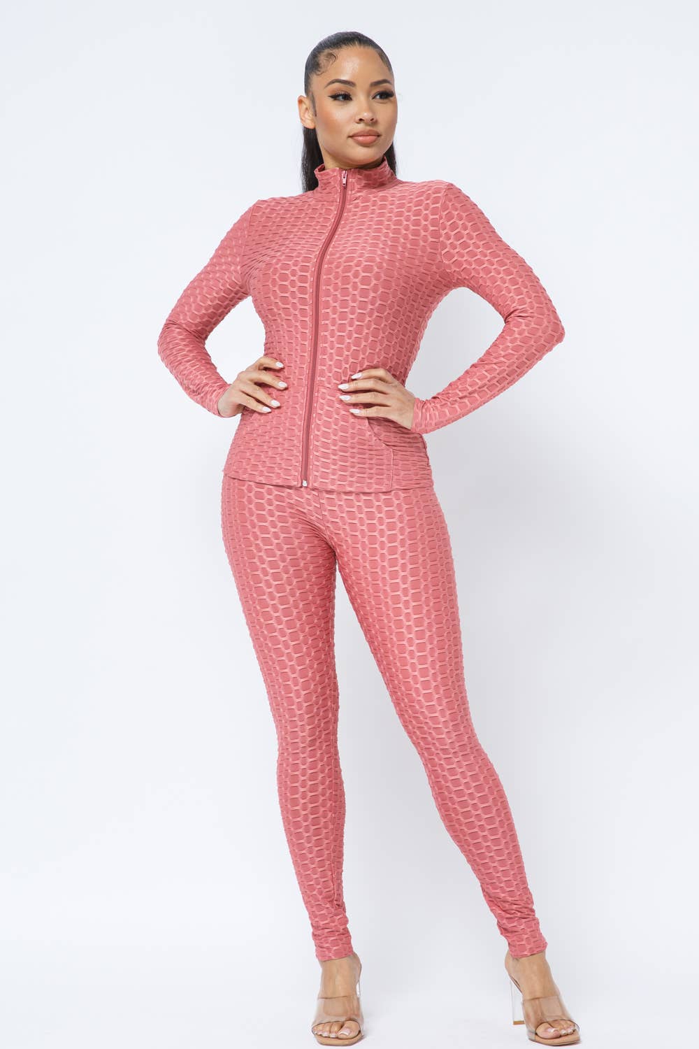Ensemble Veste et Legging avec Poches Latérales Zippées Nid d'Abeille
