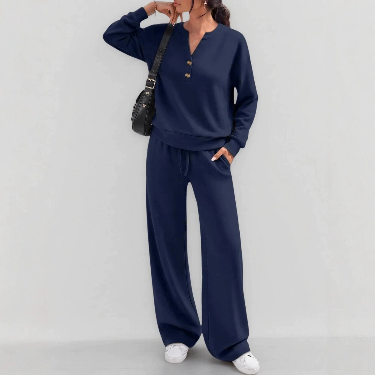 Loose long sleeve top and wide leg pants two piece set - view 2