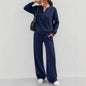 Loose long sleeve top and wide leg pants two piece set - view 2