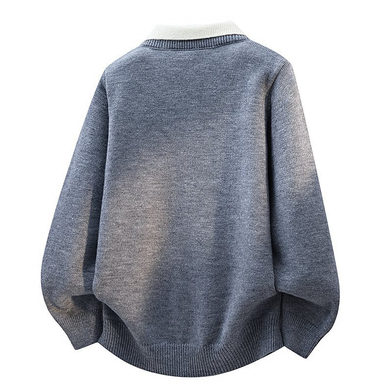 V-Neck Knit Polo Sweater