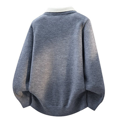 V-Neck Knit Polo Sweater