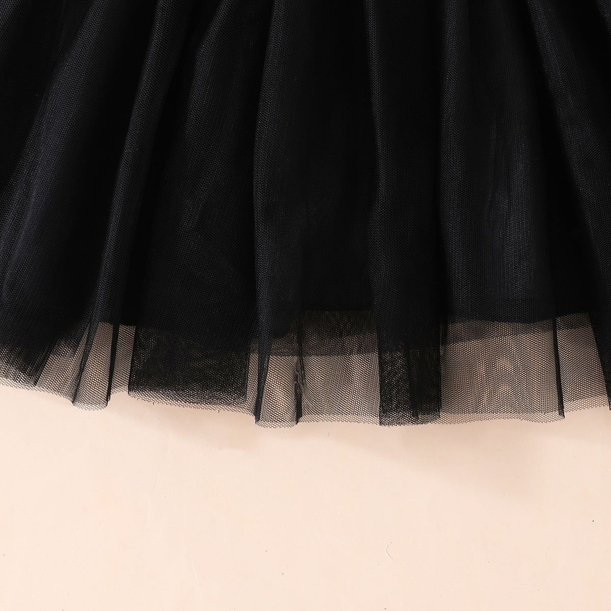 Halloween Girls' Bat Print Dress Long Sleeve Tulle Princess Dress Party Performance Outfit