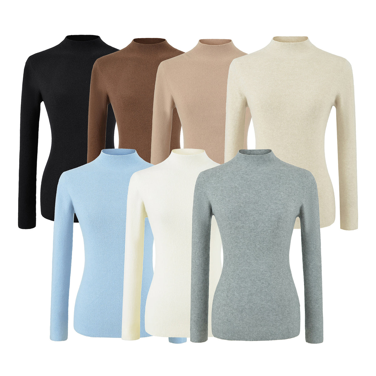Women's Slim Fit Long Sleeve Mock Neck Seamless Wool Blend Knit Top