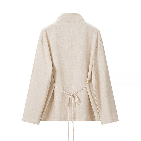 Cotton and linen long sleeved shirt+wide leg pants set