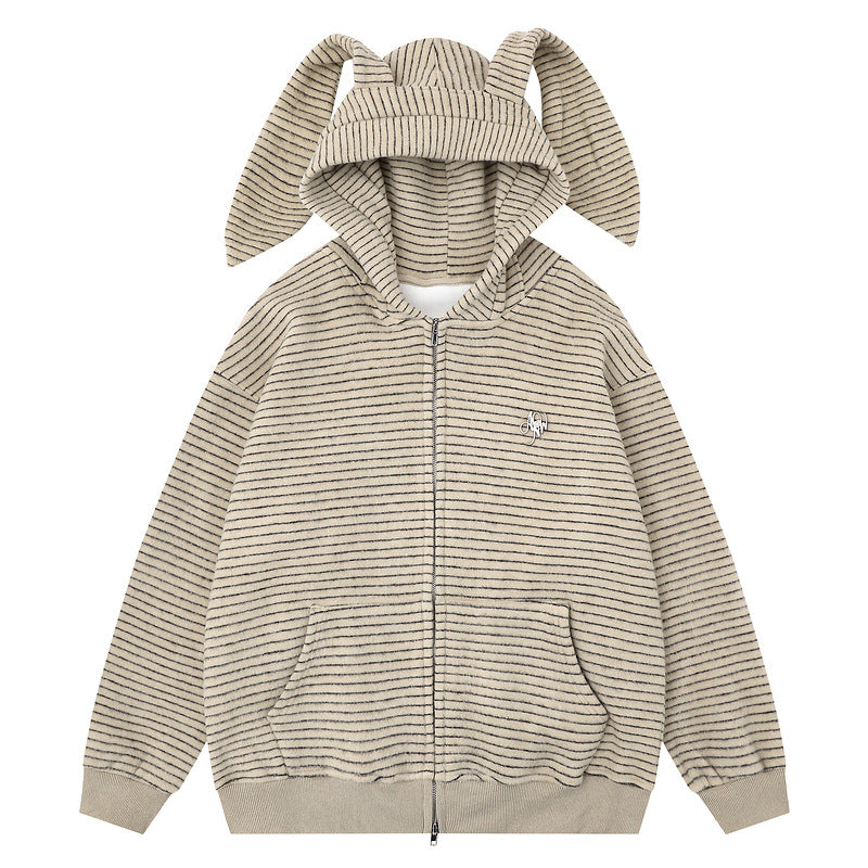 Hooded jacket with kangaroo pocket and loose zipper cardigan