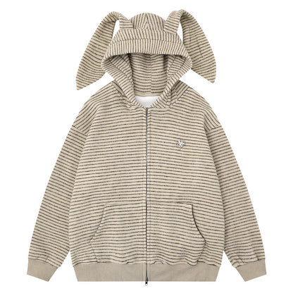 Hooded jacket with kangaroo pocket and loose zipper cardigan