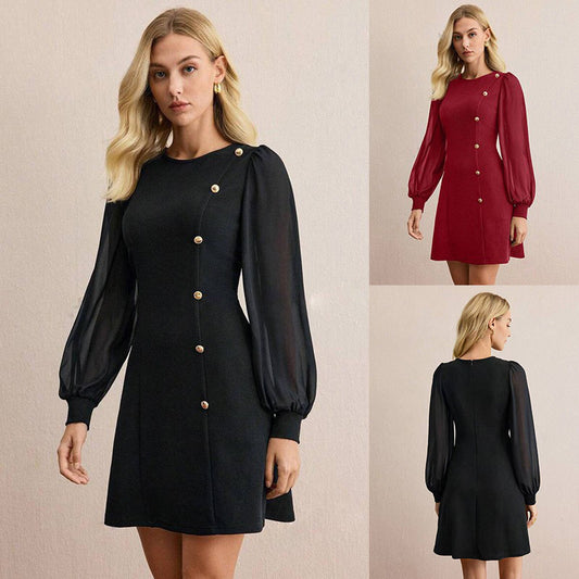 Women's Round Neck Clinch Slim LS Dress