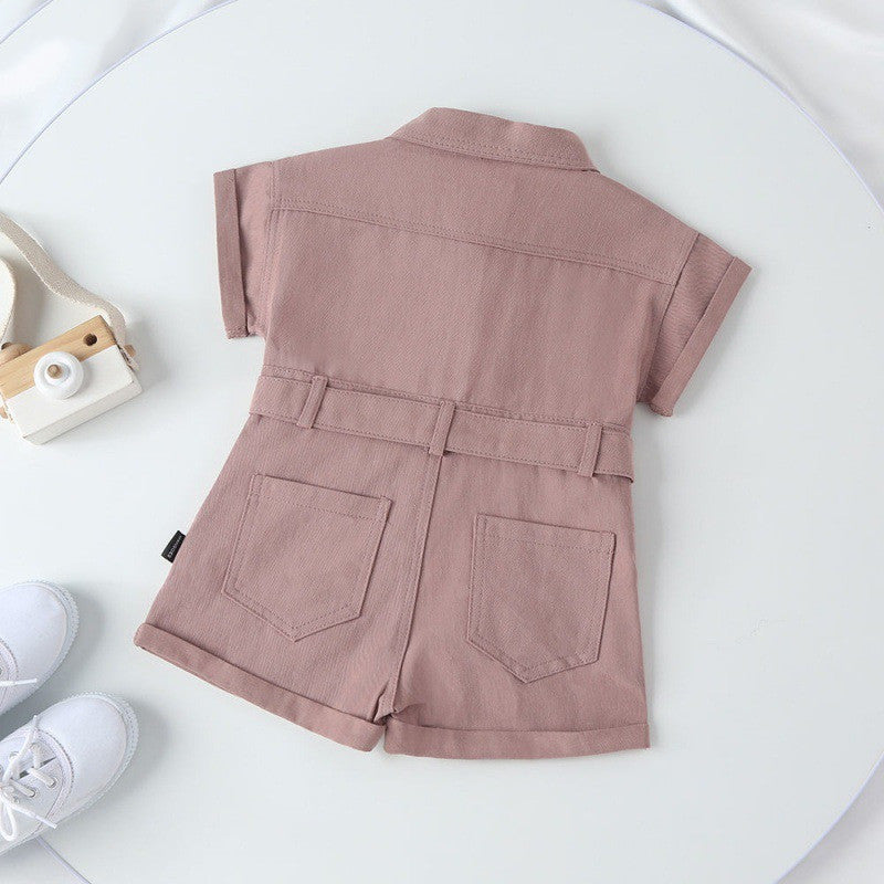 Girls' Summer Denim Casual Jumpsuit Romper