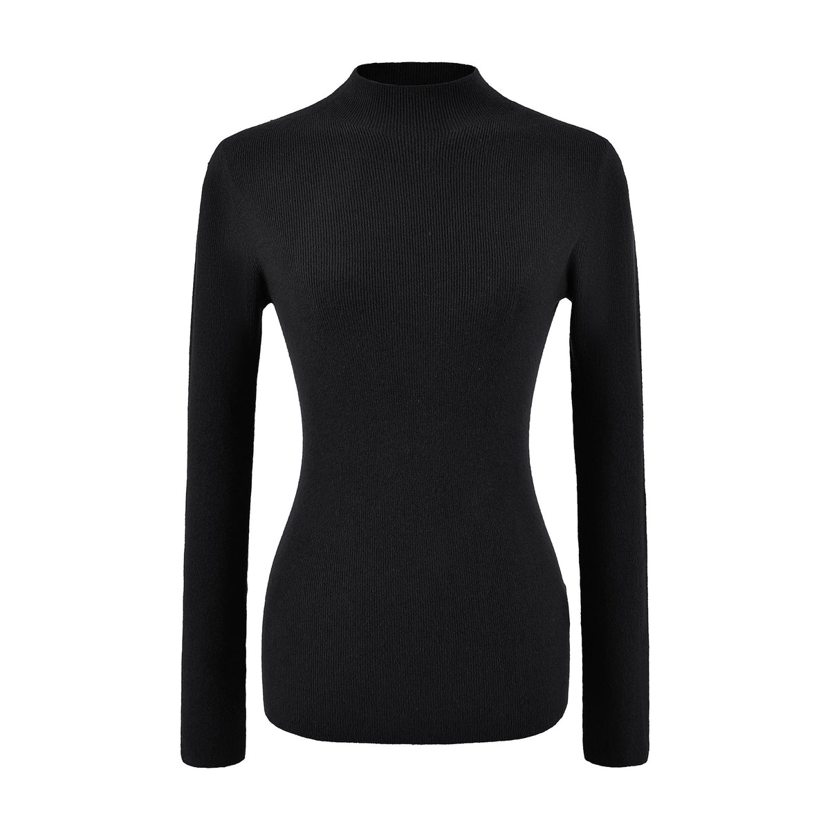 Women's Slim Fit Long Sleeve Mock Neck Seamless Wool Blend Knit Top