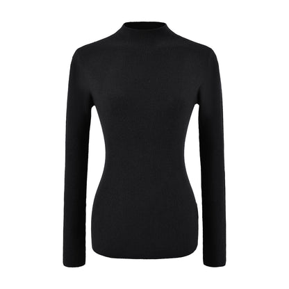 Women's Slim Fit Long Sleeve Mock Neck Seamless Wool Blend Knit Top