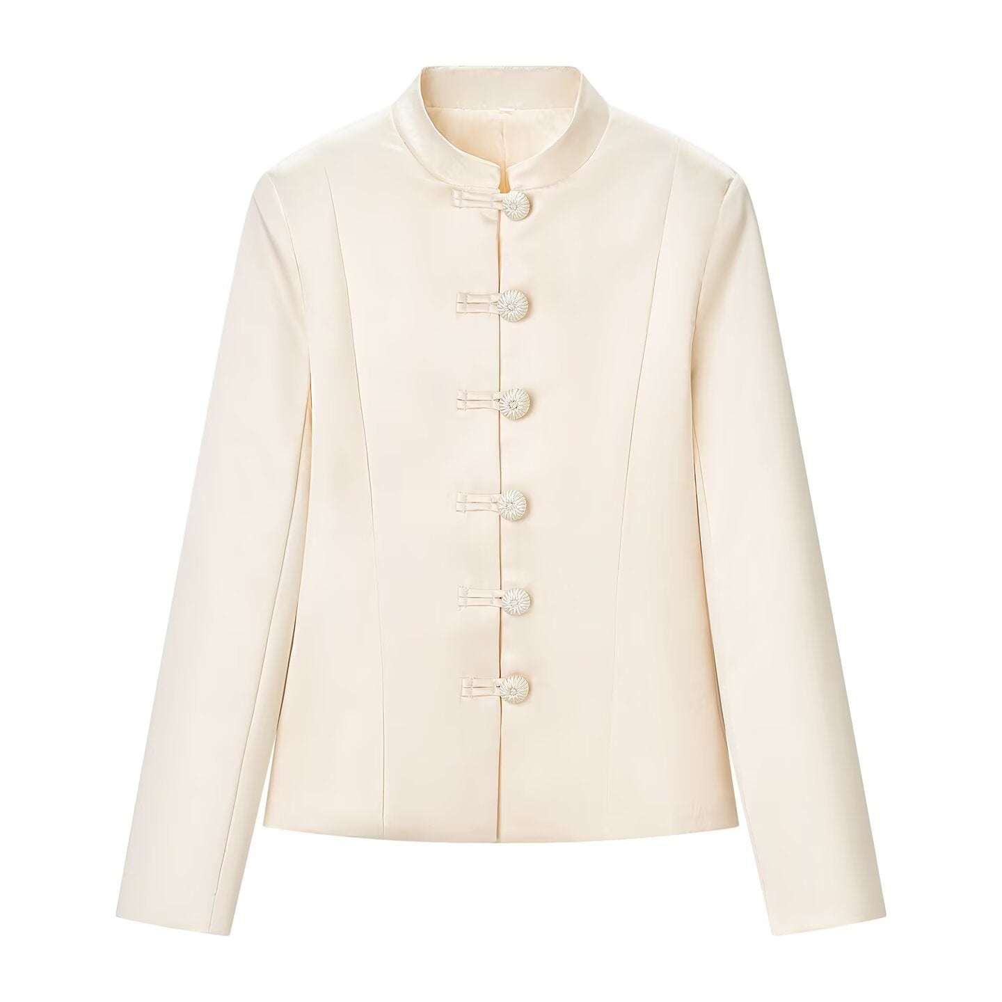Elegant satin waistband buckle embellished jacket