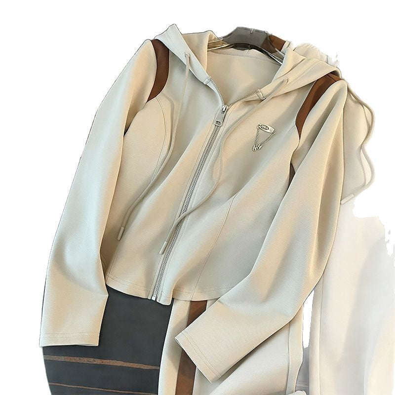 Sweatshirt Jacket with Wide Leg Pants Two-Piece Outfit