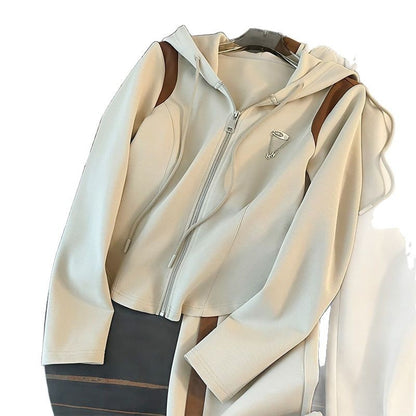 Sweatshirt Jacket with Wide Leg Pants Two-Piece Outfit