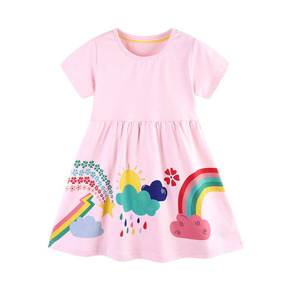 Cartoon printed short sleeved girls' dress