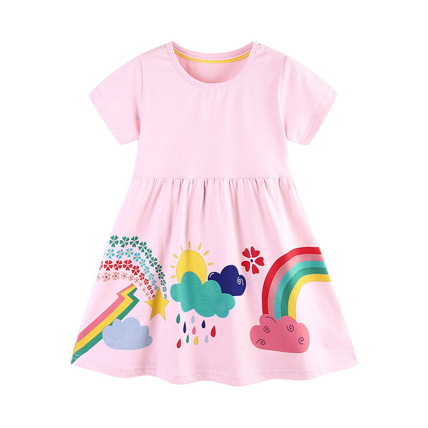 Cartoon printed short sleeved girls' dress