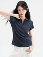 Polo Collar Straight Shoulder Short Sleeve T-Shirt for Women