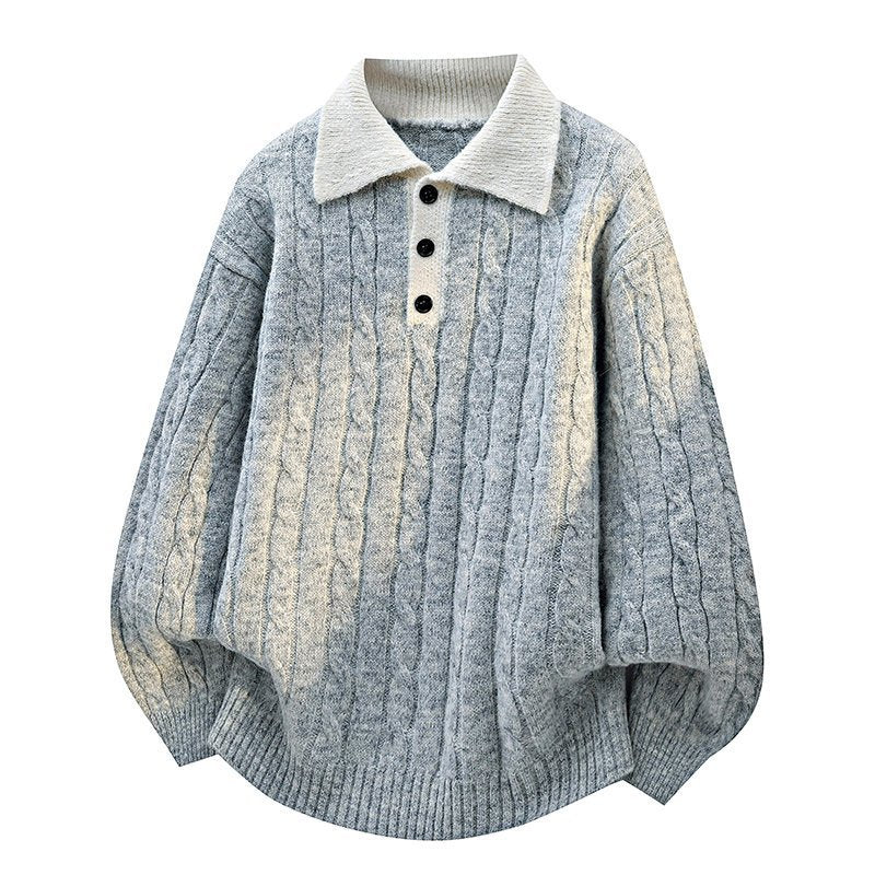 Men's Preppy Loose Fit Knit Polo Sweater