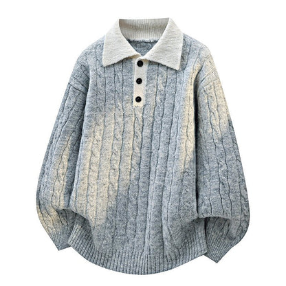 Men's Preppy Loose Fit Knit Polo Sweater