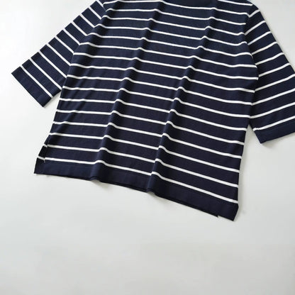 striped round neck knitted sweater for women