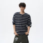 Black and White Stripe Henley Neck Long Sleeve T-Shirt