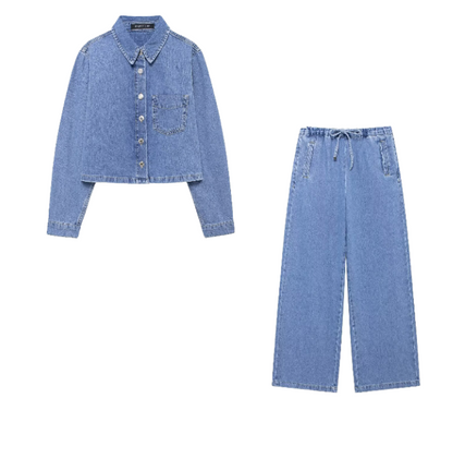 washed blue denim suit