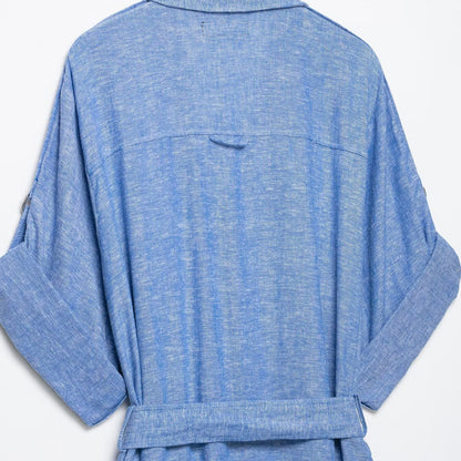 Women's Short sleeved Dress with Linen Blended Belt