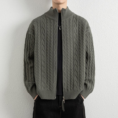 Men's Vintage Cable Knit Zip-Up Cardigan Jacket