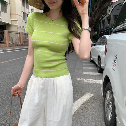 Green Stripe Regular Sleeve Fitted Wool Knit
