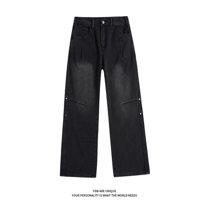 Street Style Studs Asymmetrical Straight Leg Jeans