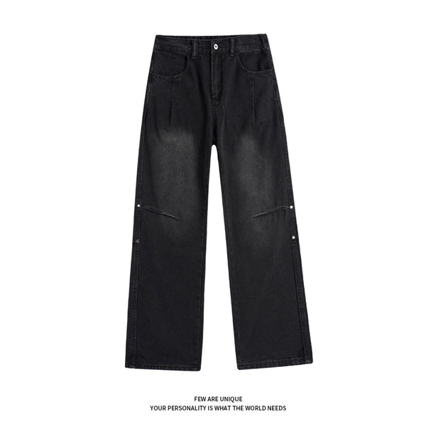 Street Style Studs Asymmetrical Straight Leg Jeans